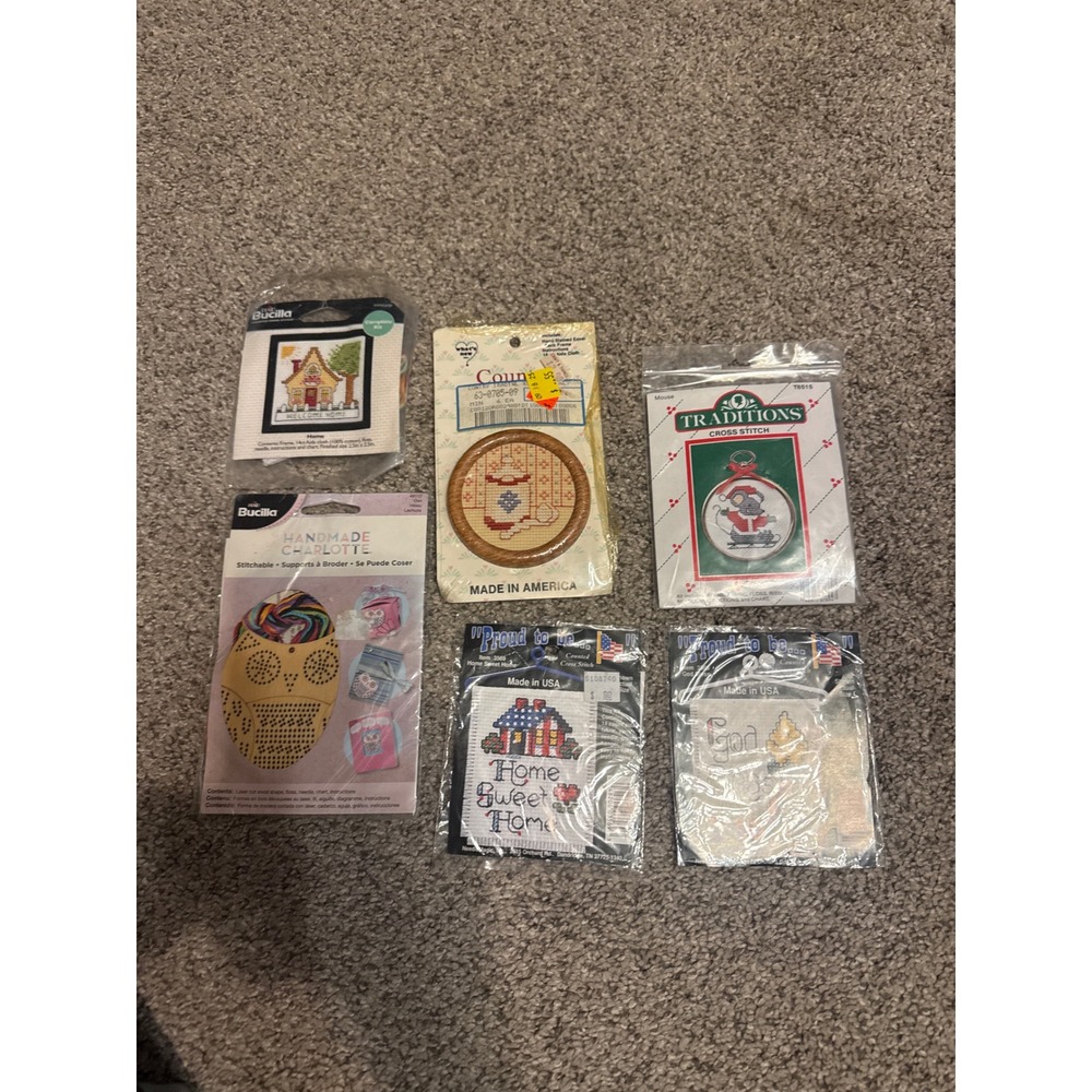 Lot of 6 Vintage Cross Stitch Kits Bucilla Traditions NeedleMagic Owl Christmas